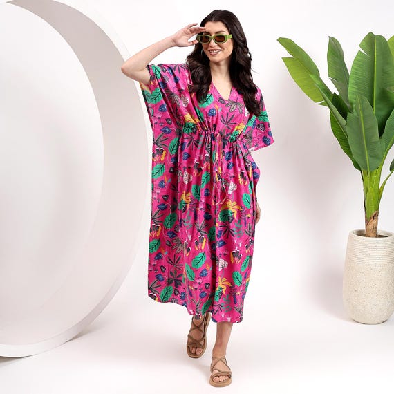 Floral Cotton Kaftan Dress: Boho Maxi Style, Plus Size Summer
