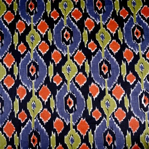Handmade Indian Ikat Cotton Fabric: Floral Block Print Quilting & Upholstery