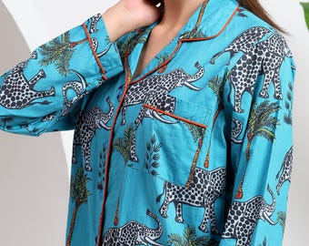Elephant print nightsuits Bridesmaids pajama pants Bridal party Summer shirtdress Trousers set for women Plus size Soft Cotton Night Suit