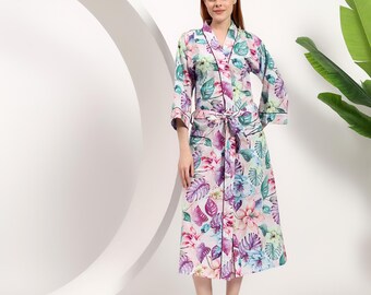 Botanical Cotton Robe Dressing Gown for Women