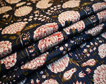 Indischer Block Print Stoff: Florales Quilt-Material Meterware