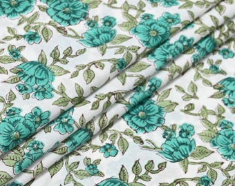 Floral Block Print Cotton Fabric by Yard, Upholstery Curtain Home Décor
