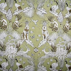 African Safari Jungle Prints Cotton On Wildlife Sanctuary Fabric - White