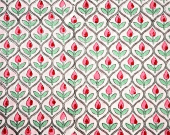 Green Leaves Mughal Print Fabric Ethnic Hand Block Printed Fabric Beautiful Jaal Print Fabric by the Yard
