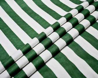 Green Stripe Cotton Fabric: Indian Block Print, Upholstery & Dress Material