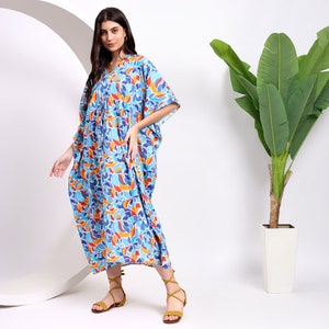 Sky Blue Dress Lightweight & Breathable Dress Cotton Kaftan Hawaiian Dresses Caftan For Women Vacation Dress Summer clothing