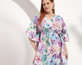 Colorful Tropical Leaf Maxi Caftan Dress | Plus Size