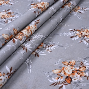 Botanical Flowers - Cotton Gray Canvas For Quilted & Sewing Fabrics