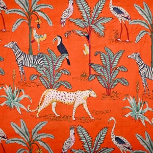 Tropical Safari Cotton Fabric: Tiger & Zebra Print, Home Decor By The Yard