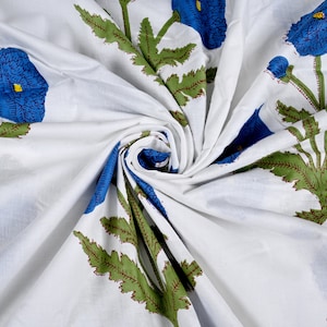 Mughal Floral Block Print Cotton Fabric: Indian Curtain Fabric by the Yard