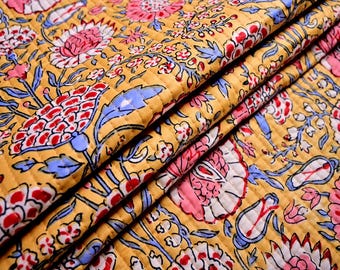 Handblock Gedruckt Gesteppte Baumwolle: Floral Näh Material Meterware