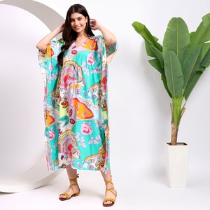 Hand Block Print Cotton Kaftan Dress: Hawaiian Beach Cover-Up