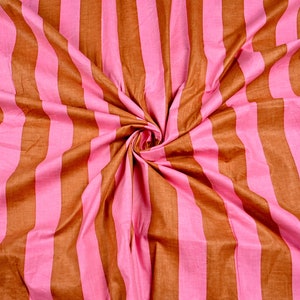 Pink Stripe Block Print Cotton Fabric - 44 Inch Wide By The Yard