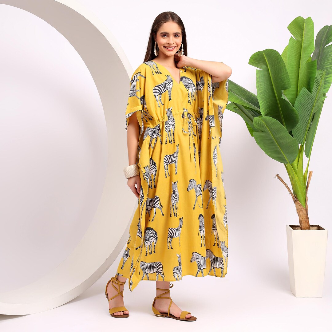 Zebra Black Kimono Sleeve Loose Gown Kaftan For Plus Size Women