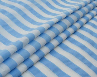 Yarn Dyed Blue White Stripe Cotton Fabric by Yard, Woven Summer Clothing