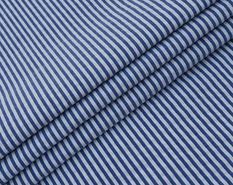 Blue Seersucker Cotton Fabric by the Yard, Soft Thin Vertical Striped Material