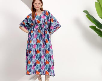 Leaf Print Beach Caftan for Women | Plus Size Cotton