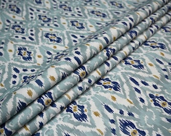 Ikat Printed Cotton Canvas Fabric by the Yard, Boho Sewing Textile for Bags