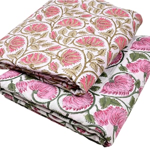 Handmade Floral Indian Block Print Fabric By the Yard- Best for womens Clothing, Sewing, Quilting, and Home Decor