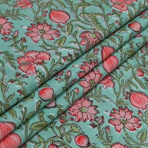 Floral Block Print Cotton Fabric by the Yard | Quilting Sewing DIY Home Decor Textile