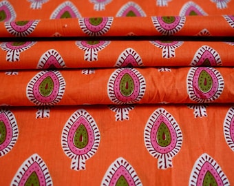 Floral Block Print Cotton Fabric - Hand Block Printed By The Yard