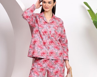 Floral Print Cotton Pajama Set: Custom Bridesmaid PJs