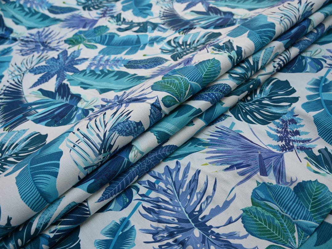 Tropical Leaf Print Cotton Canvas Fabric, Beach Decor Upholstery, by ...