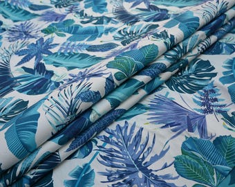 Tropical Leaf Print Cotton Canvas Fabric, Beach Decor Upholstery, By The Yard