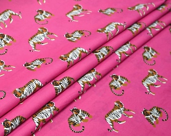 Tiger Block Print Cotton Fabric, Upholstery Fabric by the Yard