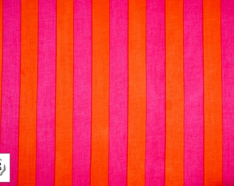 Orange Wide Stripe Block Print Cotton Fabric - 44 Inch