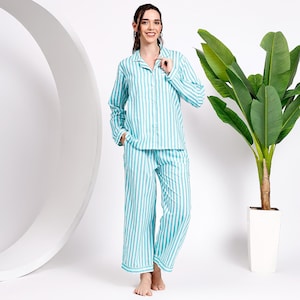 Striped Cotton Pajama Set: Lightweight Long Sleeve Loungewear