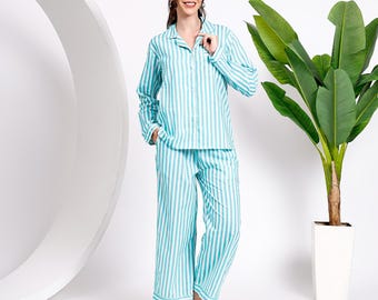 Gestreiftes Pyjama-Set aus Baumwolle: Leichte, langärmelige Loungewear