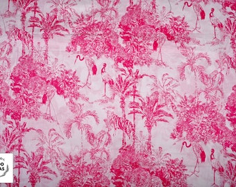 Pink Tropical Jungle: Nature-Inspired Digital Print Cotton Fabric