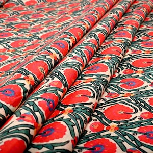 Handblocked Indian Cotton Fabric by the Yard - Traditional Block Print for Quilting, Upholstery & Home Decor