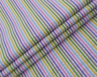 Thin Stripe Colorful Seersucker Fabric by Yard, Wrinkled Cotton for Summer Dress Blouse