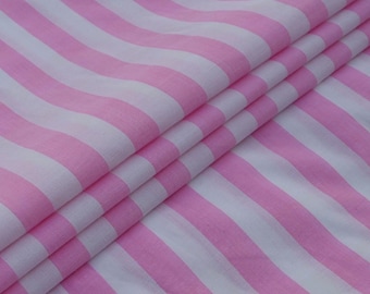 Pink White Stripe Yarn Dyed Cotton Fabric by Yard, Woven Shirt Dress Material