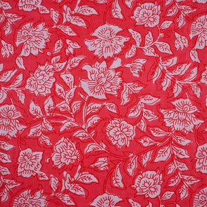 Hand Block Printed Red Cotton Fabric | Soft Indian Cloth for Dressmaking | By the Yard