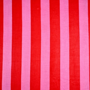 Block Print Cotton Fabric By the Yard Pink & Red Wide Stripe Design Handmade Indian Fabric Textile Wall Art home decor upholstery fabric