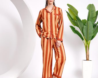 Block Print cotton pajama Set & Pajamas - Womens Nightsuit, Striped pajama set, Vacation pajamas, Bridal pajamas, Summer wear, Gift for Her