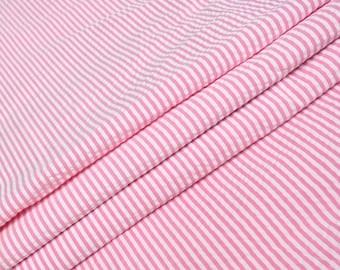 Pink Seersucker Cotton Fabric by the Yard, Wide Width Striped Material