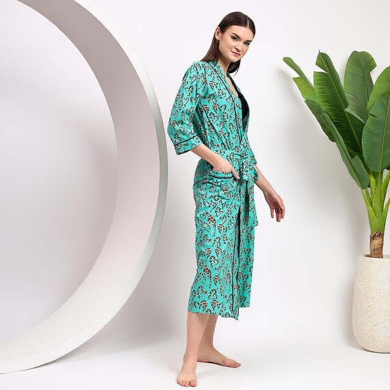 Boho Block Print Robe Dress Kimono Set: Leopard Animal Prints