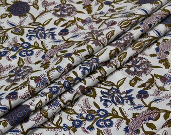 Floral Cotton Fabric By The Yard - Hand Block Print Indian Textile