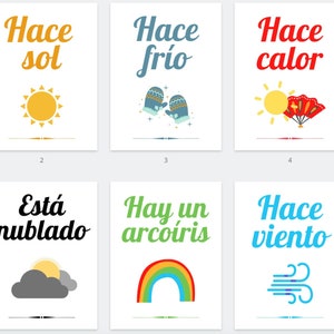 Weather Spanish Vocabulary Printable Posters ~ Hace sol, Está lloviendo, etc. ~ 10 Posters ~ Classroom Decoration ~ Art ~ Instant Download