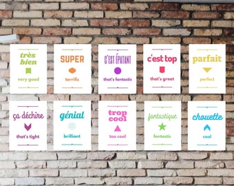 French Reactions Vocab: Printable Poster Set of 10 ~ Classroom Decor ~ Downloadable, PDF ~ French Teacher Gift ~ Bulletin Board Display