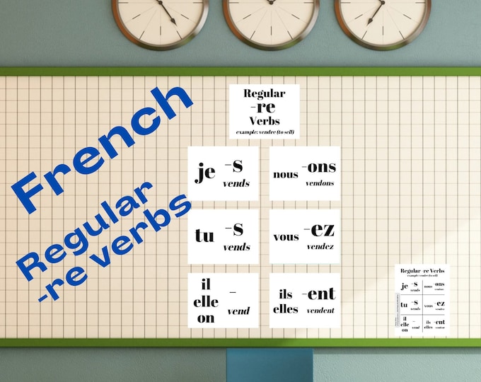 French Printable Bulletin Board Set: Regular -re Verbs Conjugation Display ~ Includes Handout ~ Classroom Decor / Decoration ~ Grammar