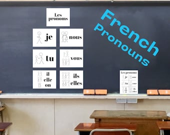 French Pronouns: Printable Display + Student Handout ~ Bulletin Board ~ 8 Pages, PDF, Download ~ Conjugation, Grammar ~ Classroom Decor