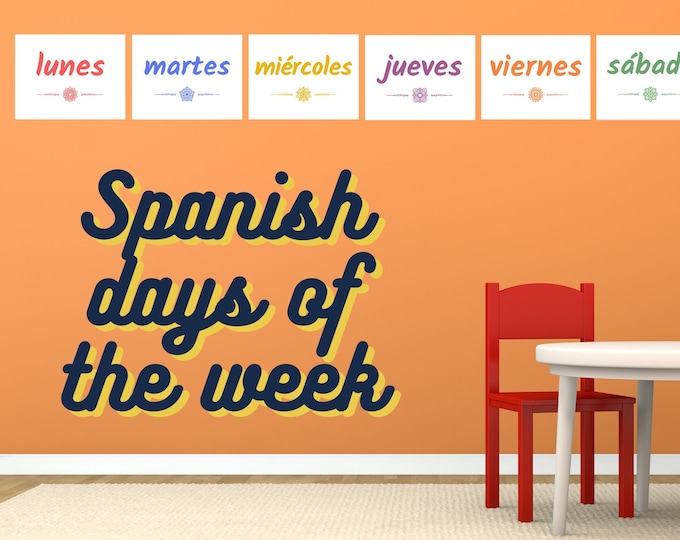 Spanish Days of the Week Printable Poster Set ~ Classroom Decor ~ Preschool, Homeschool, Elementary, Middle, High School ~ Español ~ Vocab