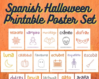 Spanish Halloween Vocab Printable Poster Set ~ Classroom Decor / Decoration ~ Holiday ~ Español ~ Spain ~ Fall ~ Class ~ Teacher ~ PDF