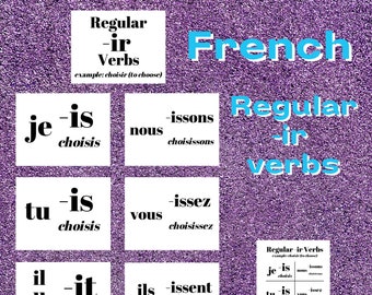 French Printable Bulletin Board Set: Regular -ir Verbs Conjugation Display with Example ~ Includes Handout ~ Classroom Decoration ~ Grammar