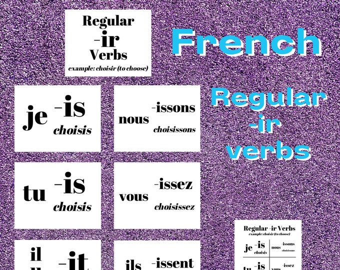 French Printable Bulletin Board Set: Regular -ir Verbs Conjugation Display with Example ~ Includes Handout ~ Classroom Decoration ~ Grammar